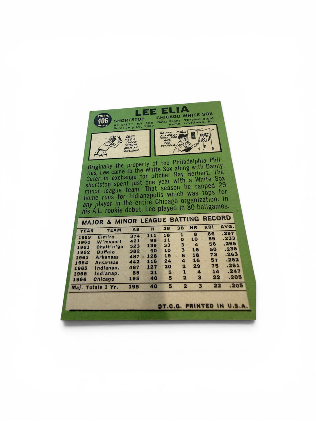 1967 Topps #406 Lee Elia Chicago White Sox Vintage Baseball Card