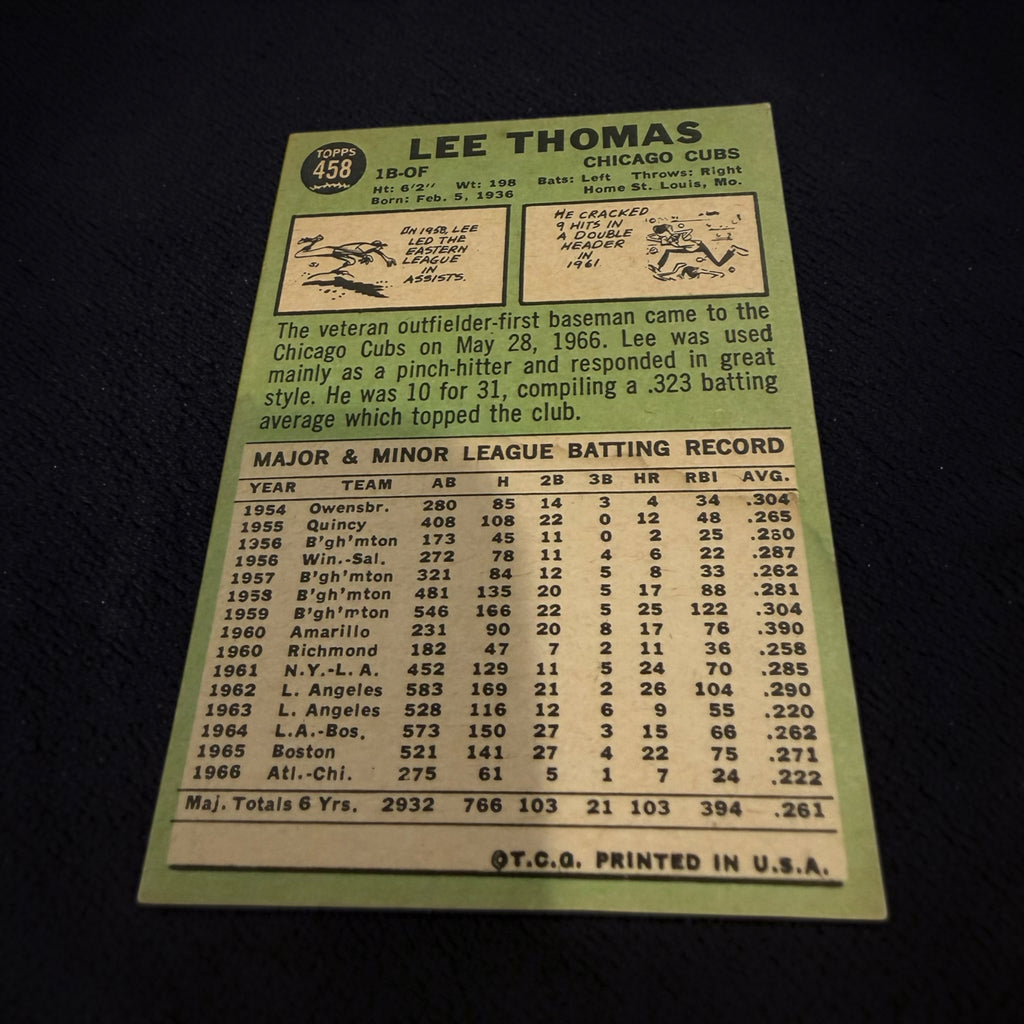 1967 Topps #458 Lee Thomas Chicago Cubs Vintage Baseball Card 1B/OF