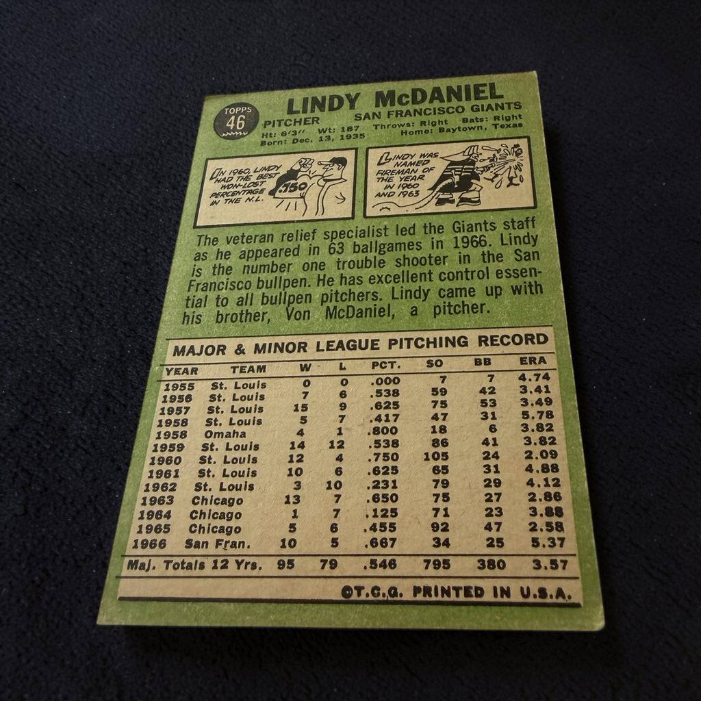 1967 Topps #46 Lindy McDaniel San Francisco Giants Vintage Baseball Card