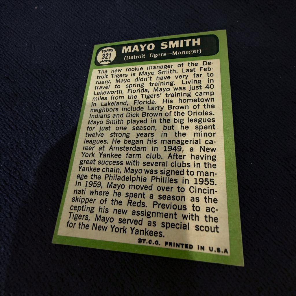 1967 Topps #321 Mayo Smith Detroit Tigers Manager Vintage Baseball Card MLB Original