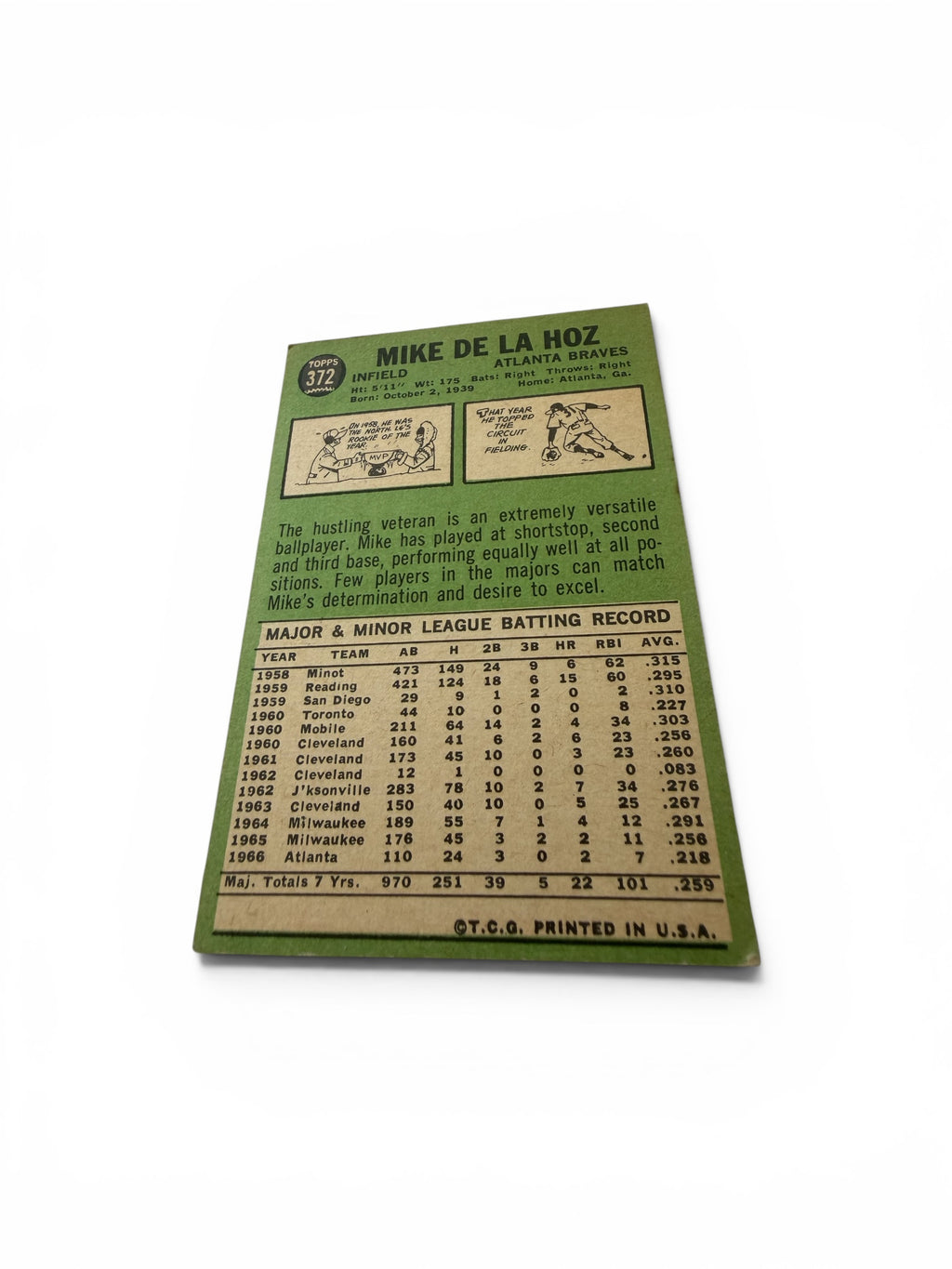 1967 Topps #372 Mike De La Hoz Atlanta Braves Vintage Baseball Card Utility Infielder