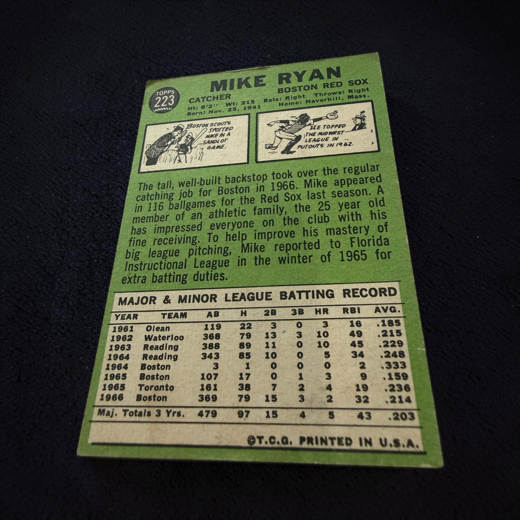 1967 Topps #223 Mike Ryan Boston Red Sox Vintage Baseball Card