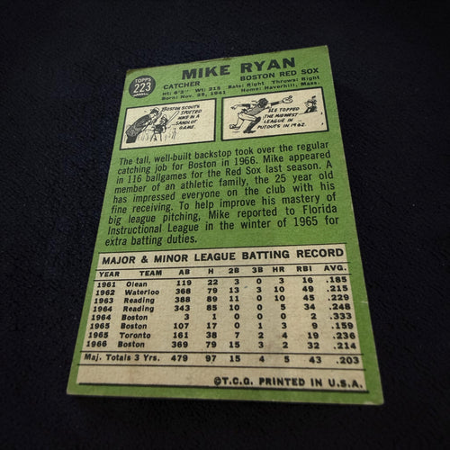 1967 Topps #223 Mike Ryan Boston Red Sox Vintage Baseball Card