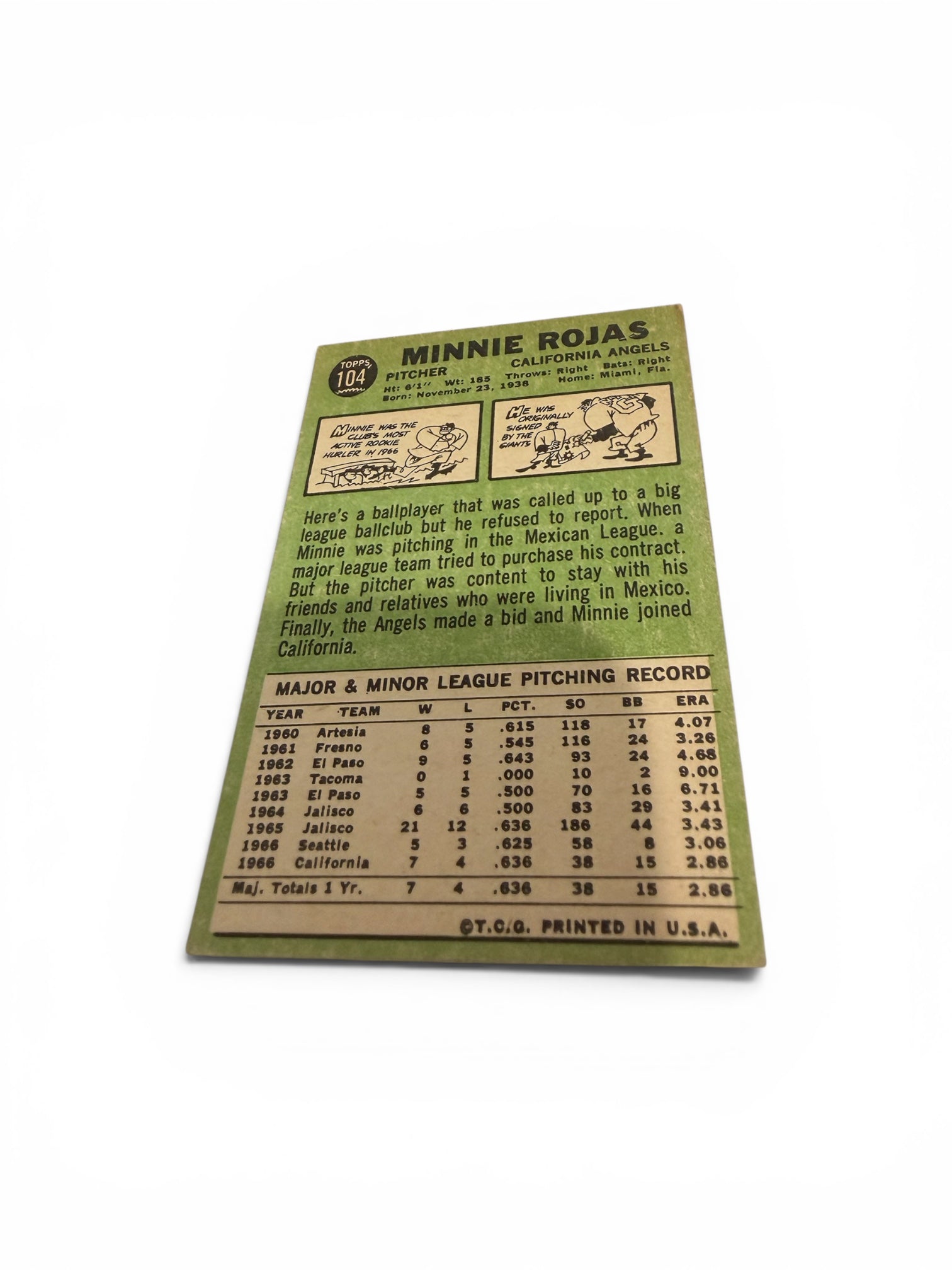 1967 Topps #104 Minnie Rojas California Angels Pitcher Vintage Baseball Card
