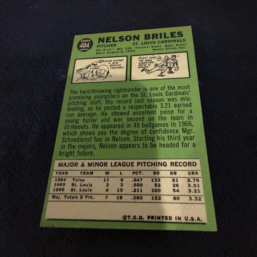 1967 Topps #404 Nelson Briles St. Louis Cardinals Vintage Baseball Card MLB Pitcher