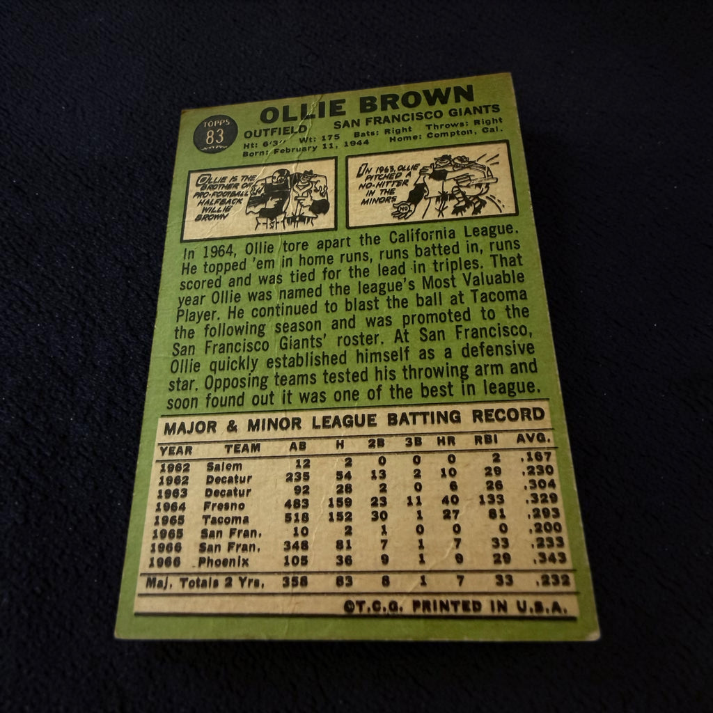 1967 Topps #83 Ollie Brown San Francisco Giants Vintage Baseball Card MLB