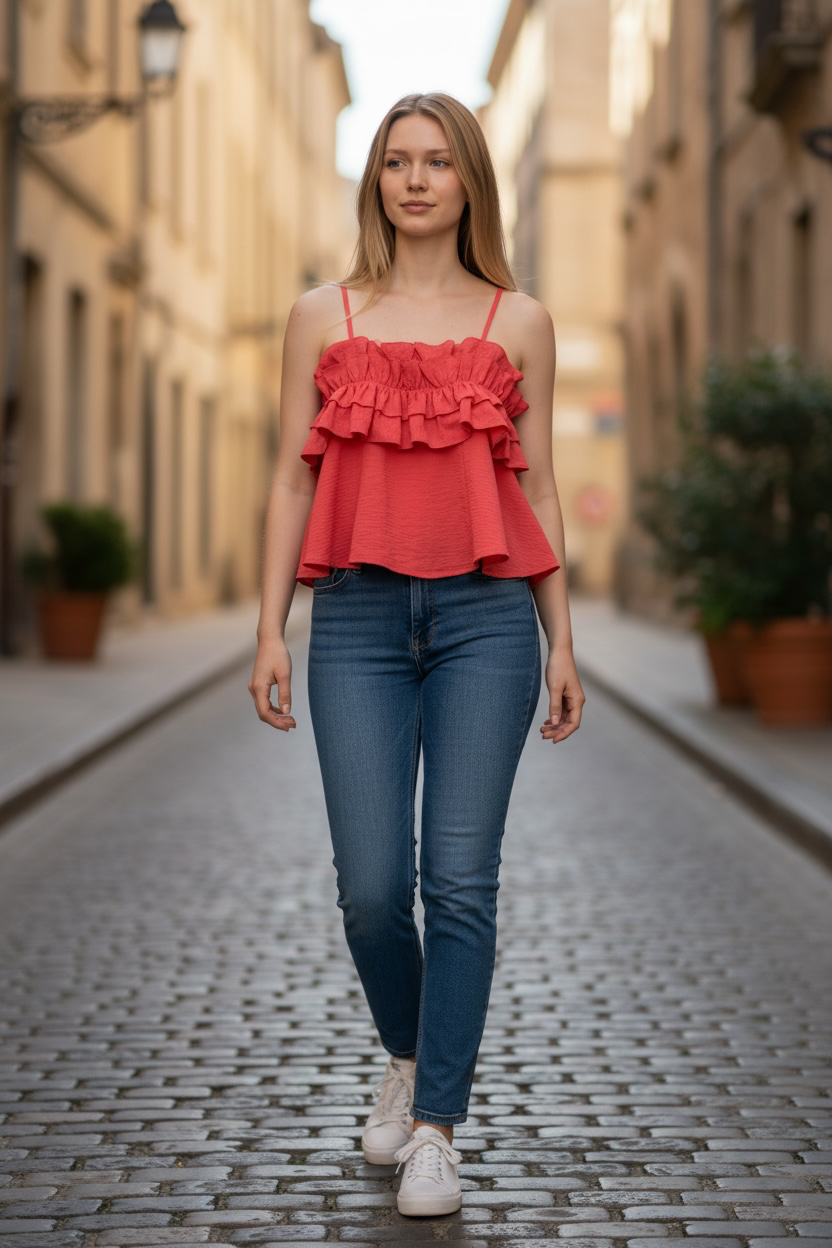Sienna Sky Women’s Coral Red Ruffle Cami Tank Top – Size Small – New
