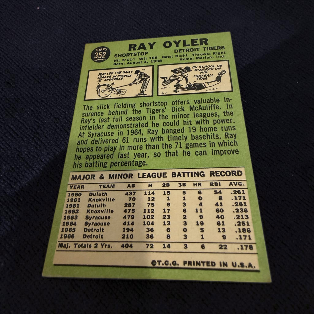 1967 Topps #352 Ray Oyler Detroit Tigers Vintage Baseball Card