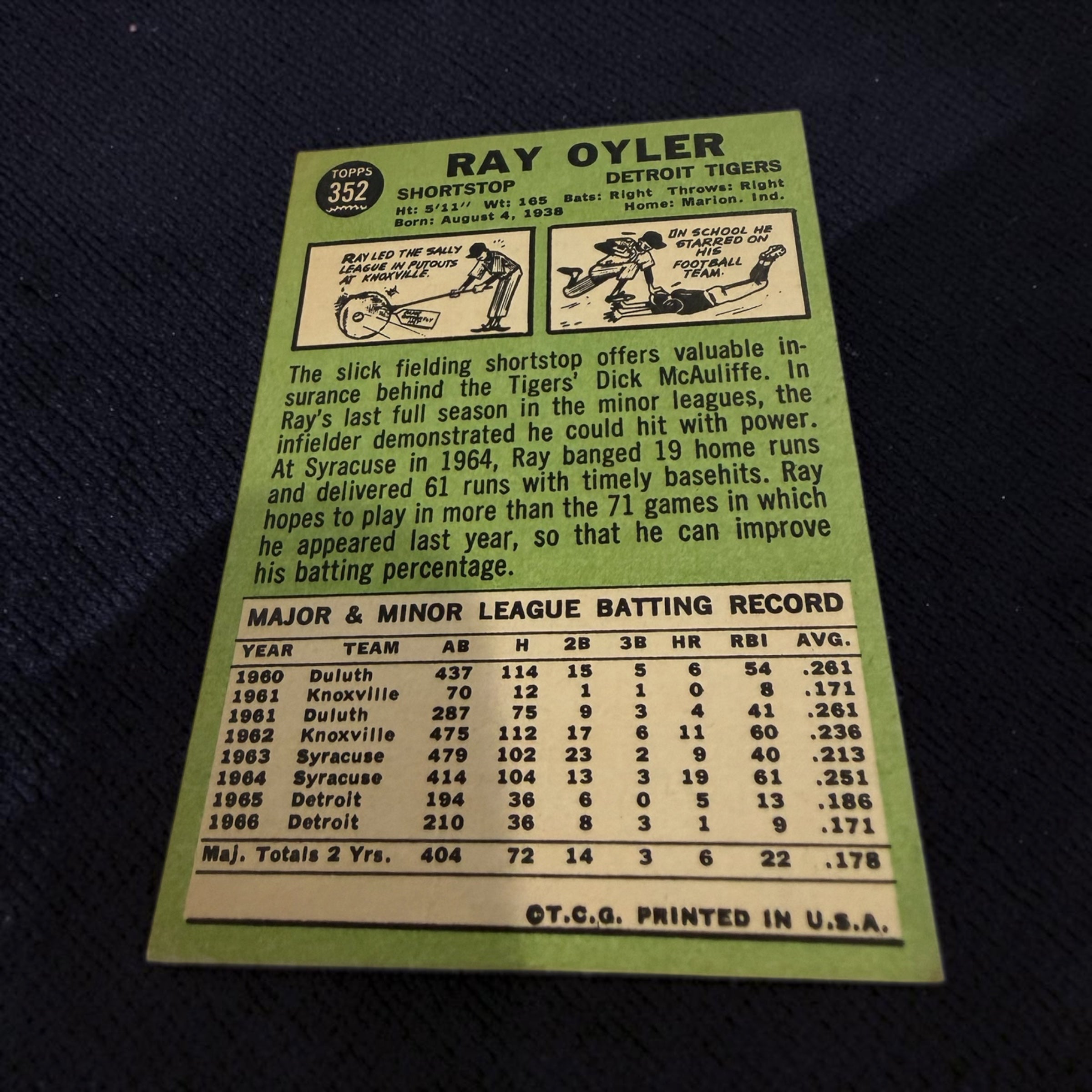 1967 Topps #352 Ray Oyler Detroit Tigers Vintage Baseball Card