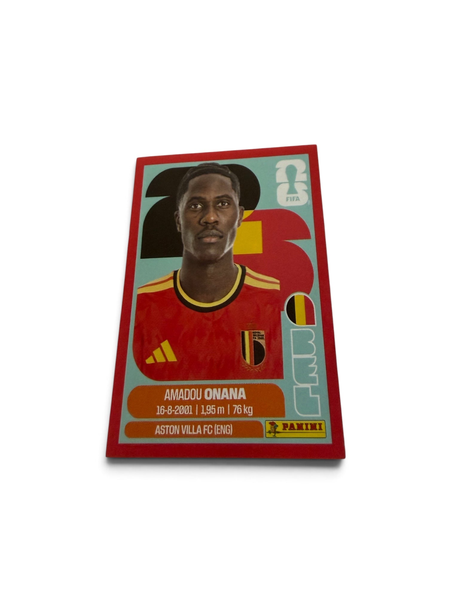 2026 Panini FIFA World Cup Amadou Onana Red Border Sticker #BEL10 – Belgium – Aston Villa