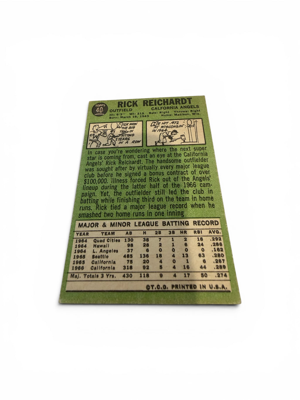 1967 Topps #40 Rick Reichardt California Angels Vintage Baseball Card Outfielder