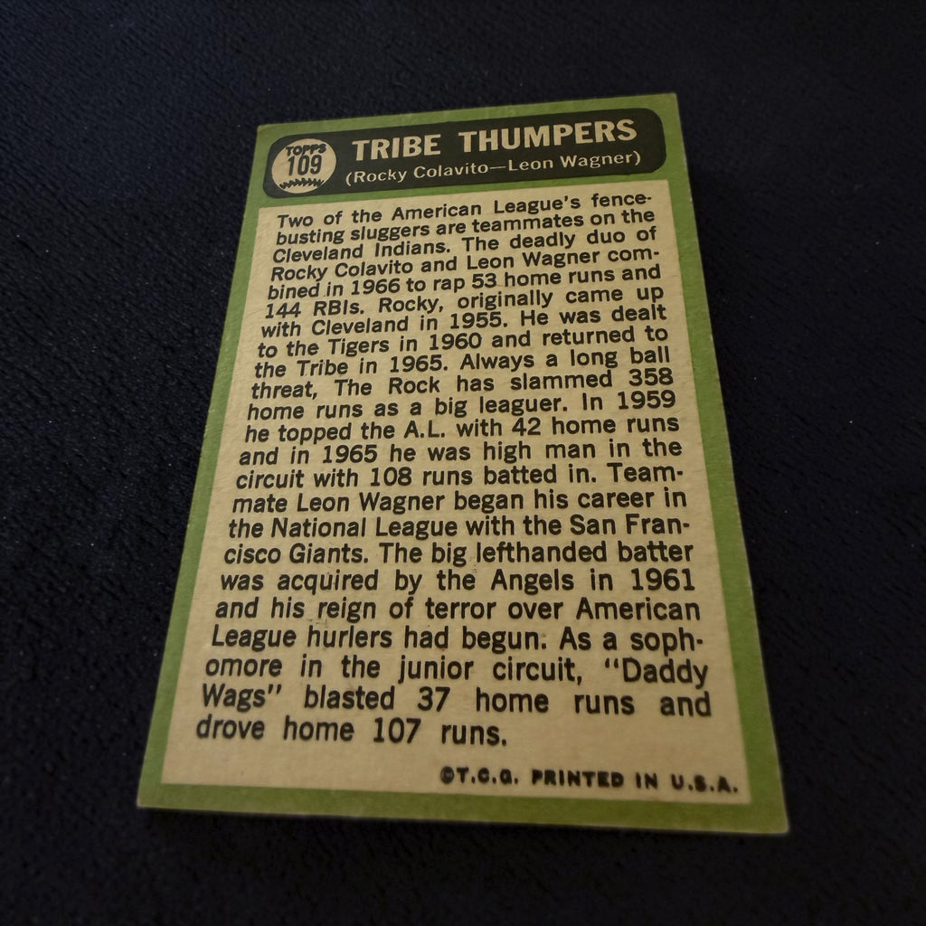 1967 Topps #109 Tribe Thumpers Rocky Colavito Leon Wagner Cleveland Indians Vintage Baseball Card