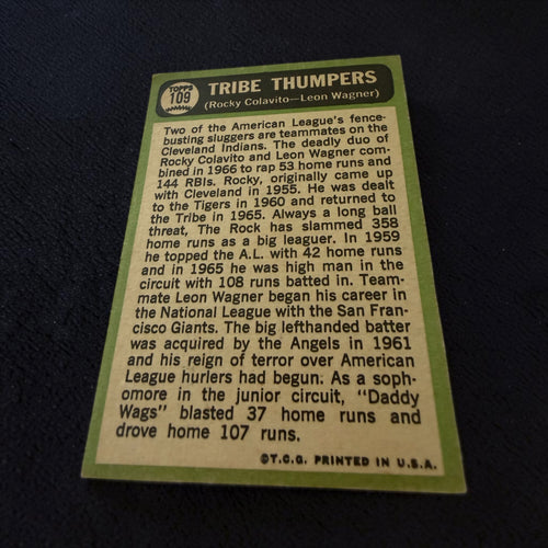 1967 Topps #109 Tribe Thumpers Rocky Colavito Leon Wagner Cleveland Indians Vintage Baseball Card