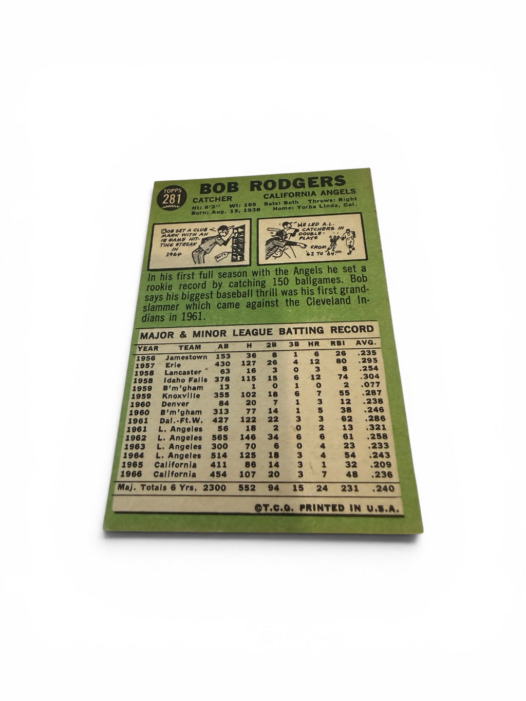 1967 Topps #281 Bob Rodgers California Angels Vintage Baseball Card Catcher