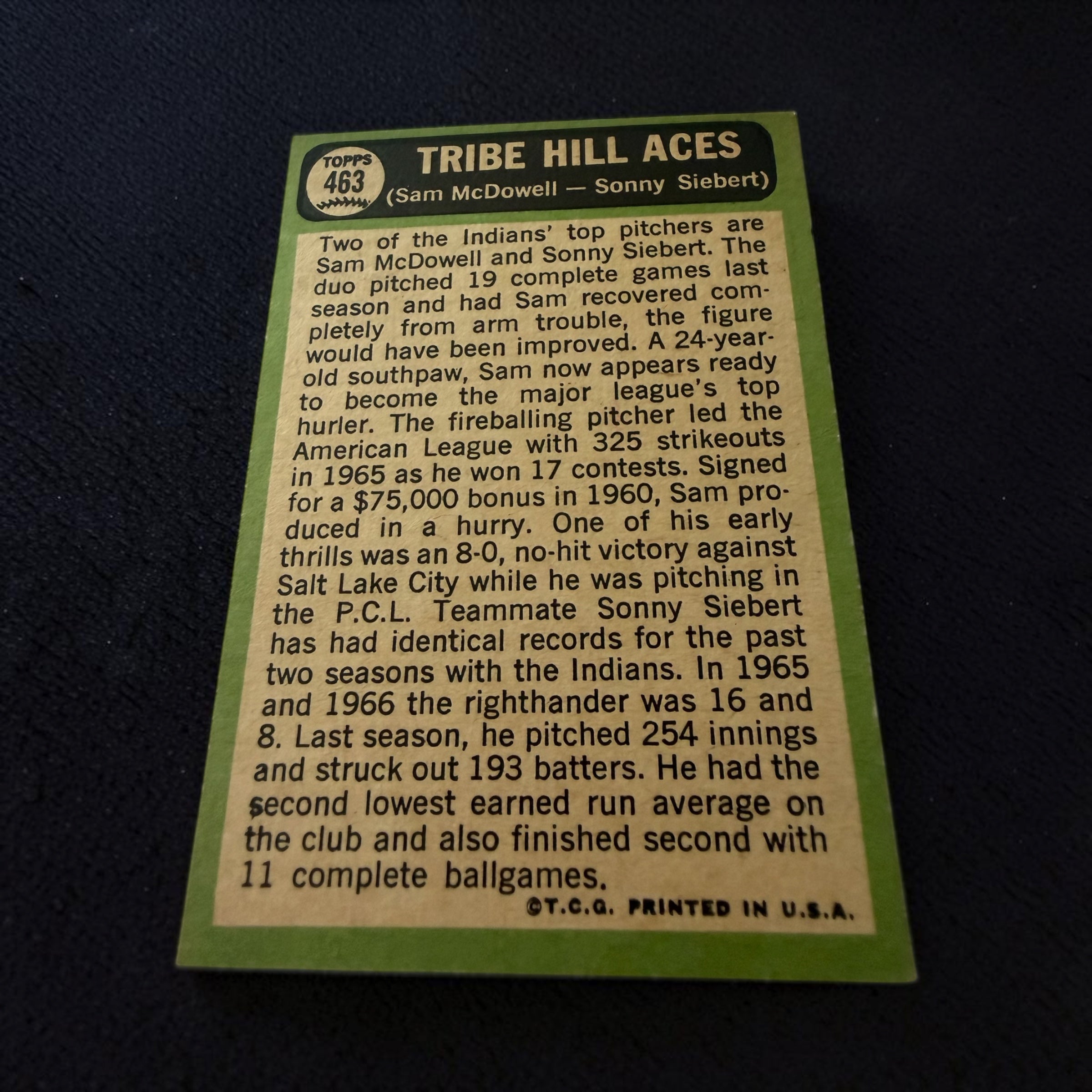 1967 Topps #463 Tribe Hill Aces Sam McDowell Sonny Siebert Cleveland Indians Vintage Baseball Card