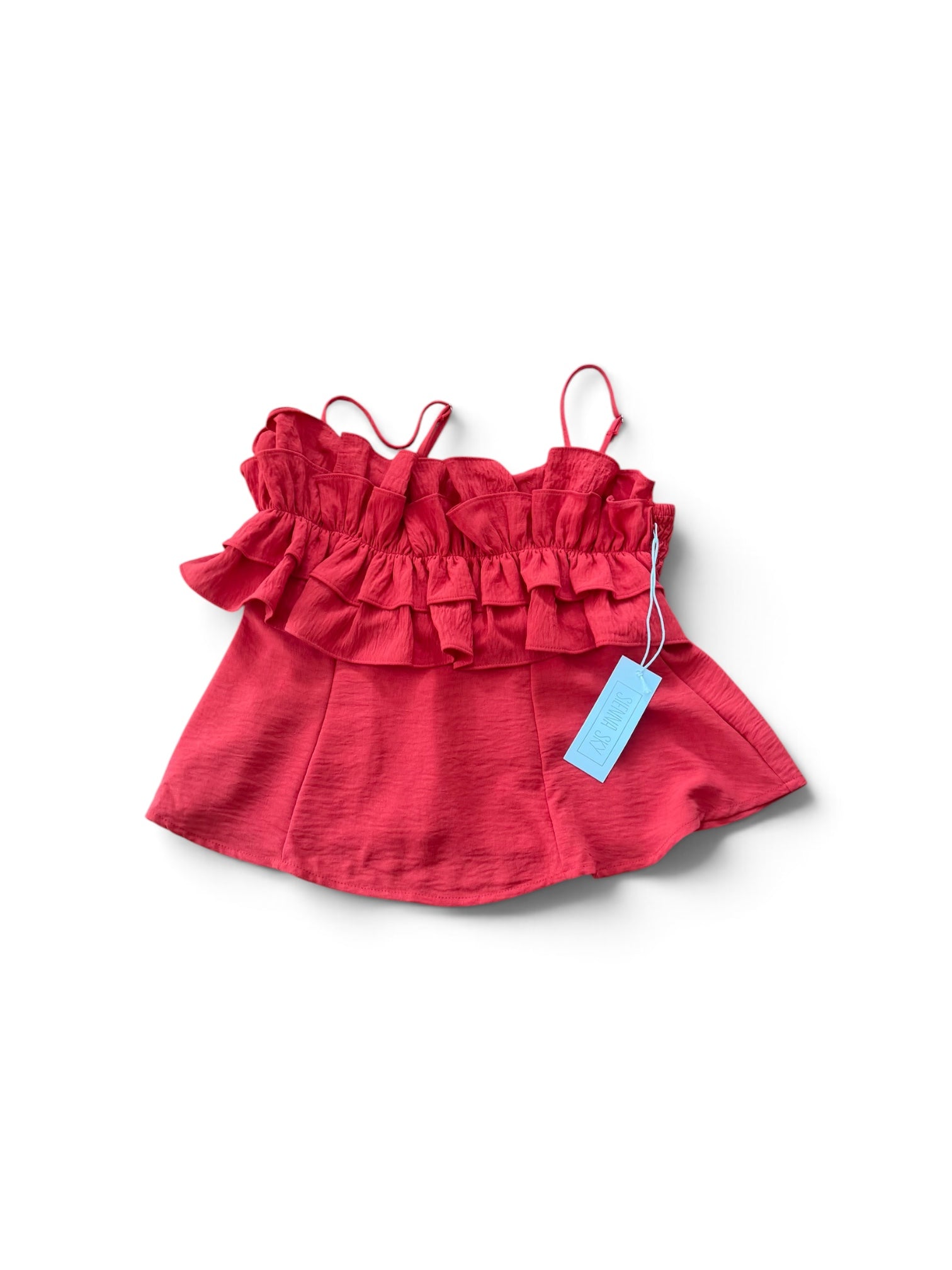Sienna Sky Women’s Coral Red Ruffle Cami Tank Top – Size Small – New