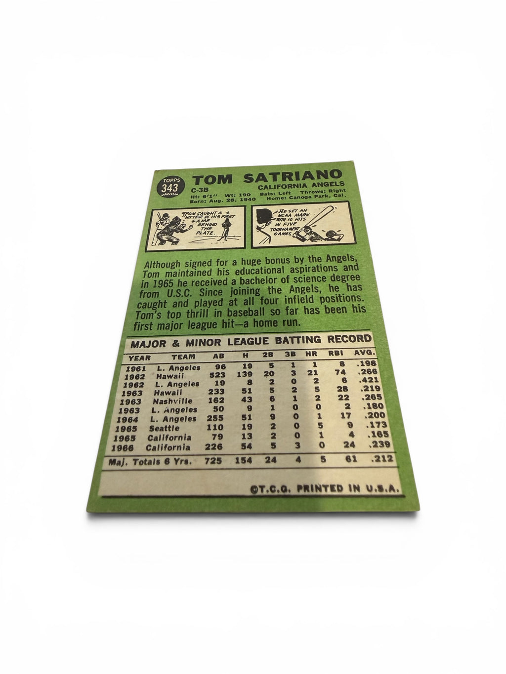 1967 Topps #343 Tom Satriano California Angels C-3B Vintage Baseball Card
