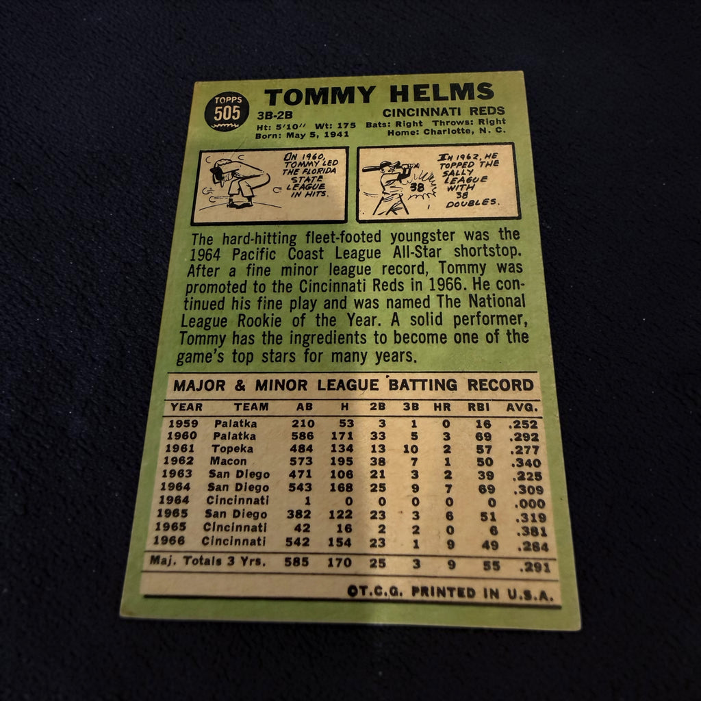 1967 Topps #505 Tommy Helms Rookie All-Star Cincinnati Reds Vintage Baseball Card