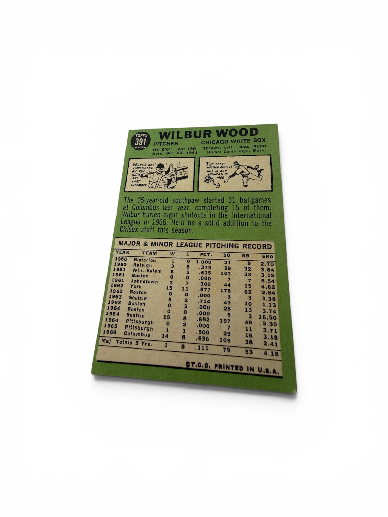 1967 Topps #391 Wilbur Wood Chicago White Sox Vintage Baseball Card