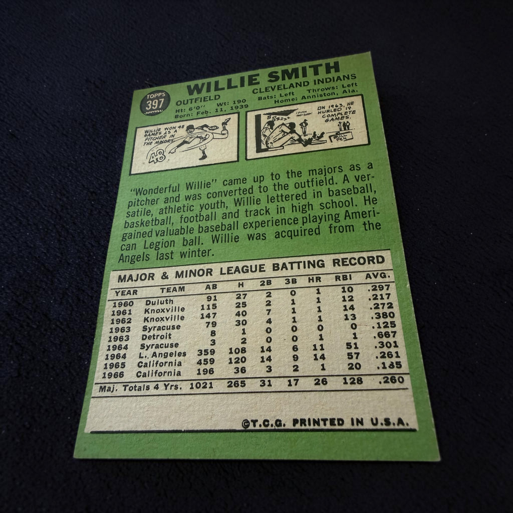 1967 Topps #397 Willie Smith Cleveland Indians Vintage Baseball Card Outfielder MLB