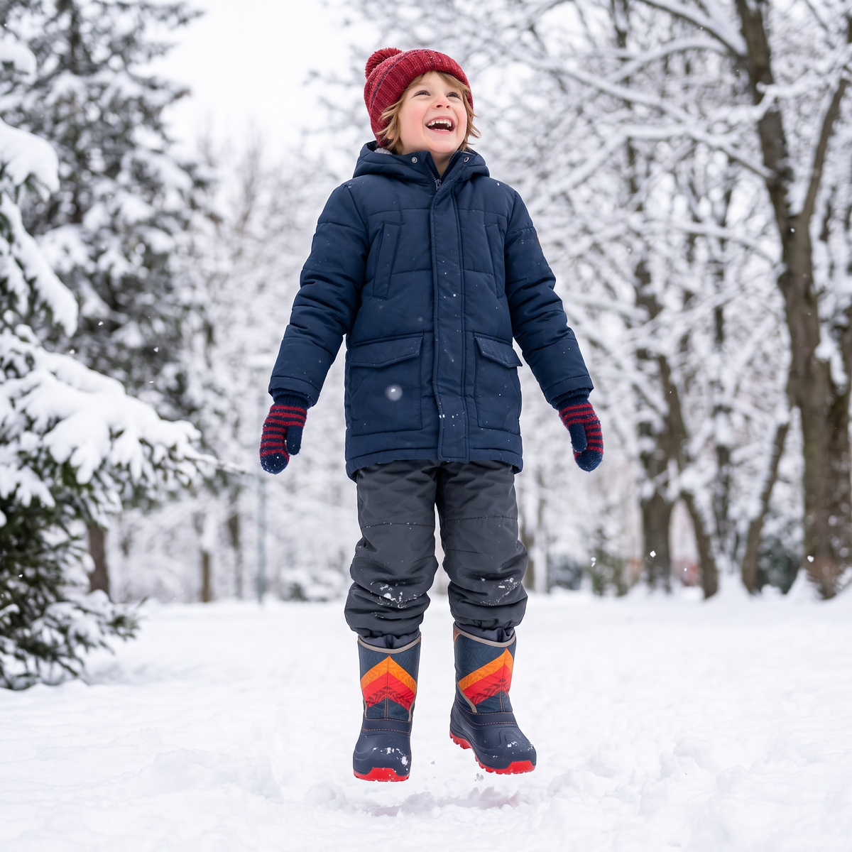 Western Chief Boys Selah Faux Fur Winter Snow Boots Navy/Orange – Size 3