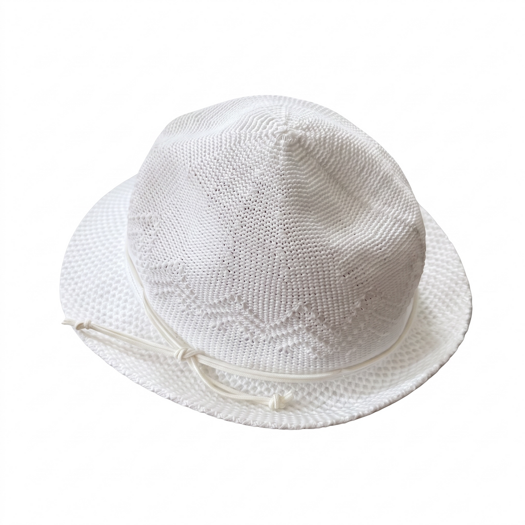 Boys White Knit Sun Hat – Wide Brim Summer Hat – Gently Used