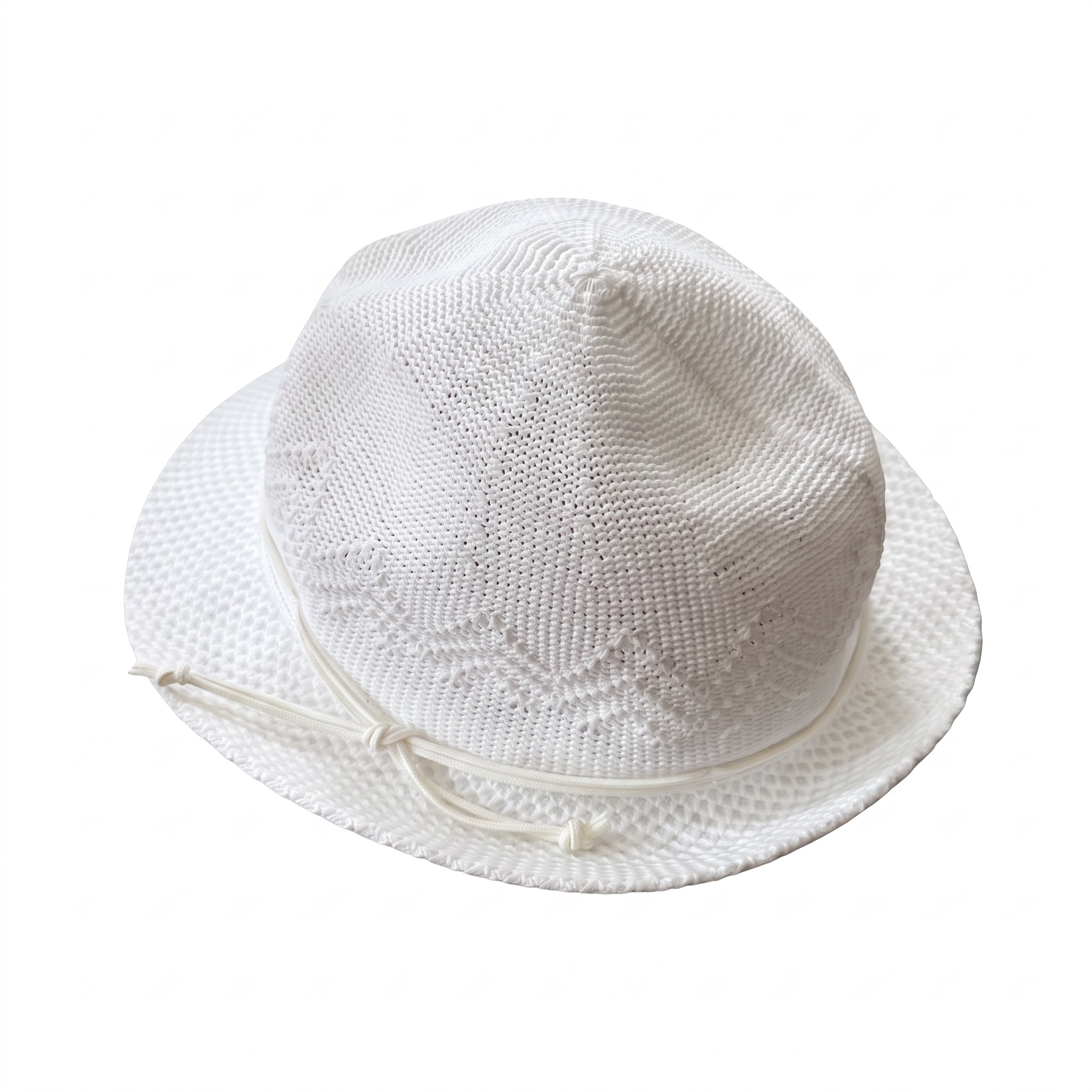 Boys White Knit Sun Hat – Wide Brim Summer Hat – Gently Used