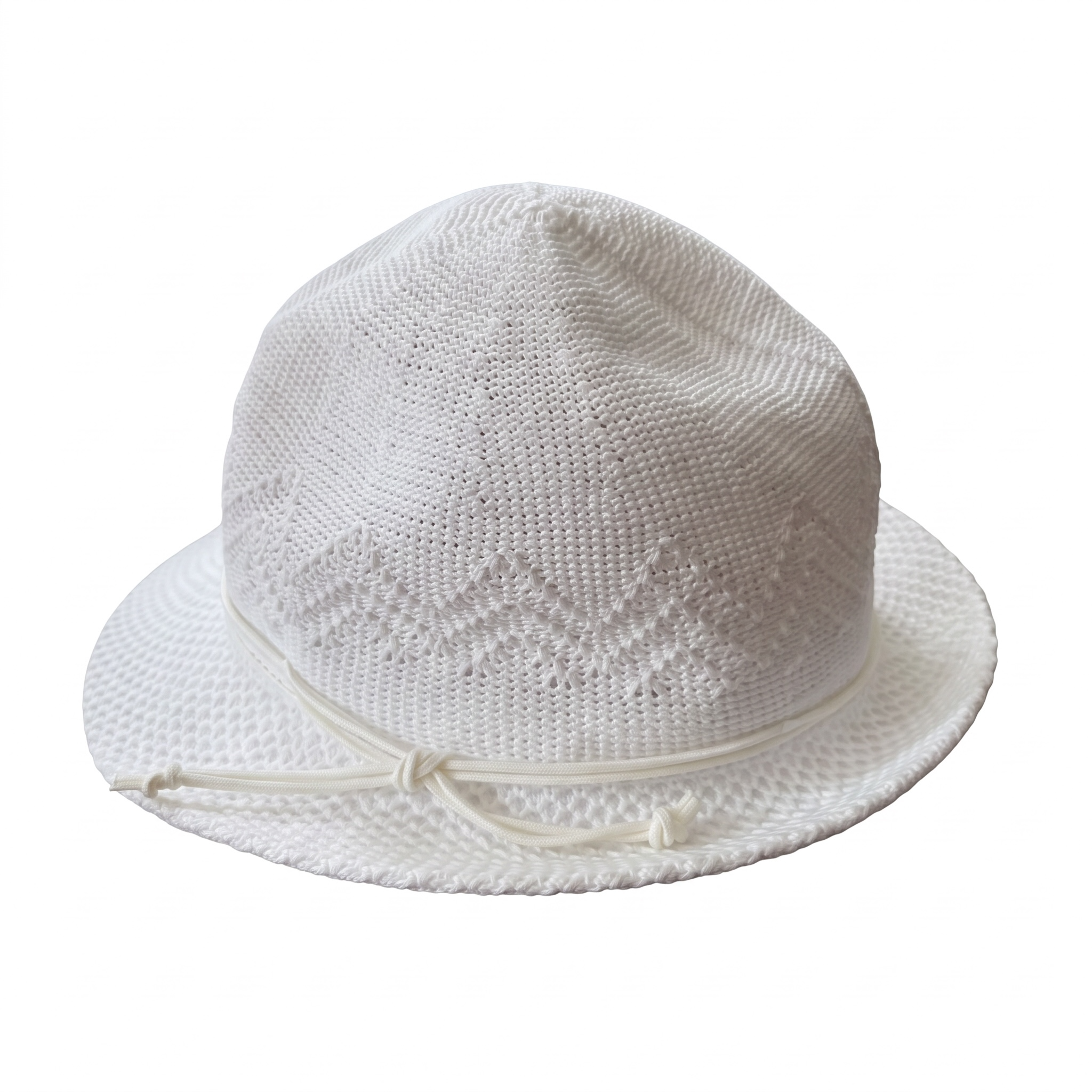 Boys White Knit Sun Hat – Wide Brim Summer Hat – Gently Used