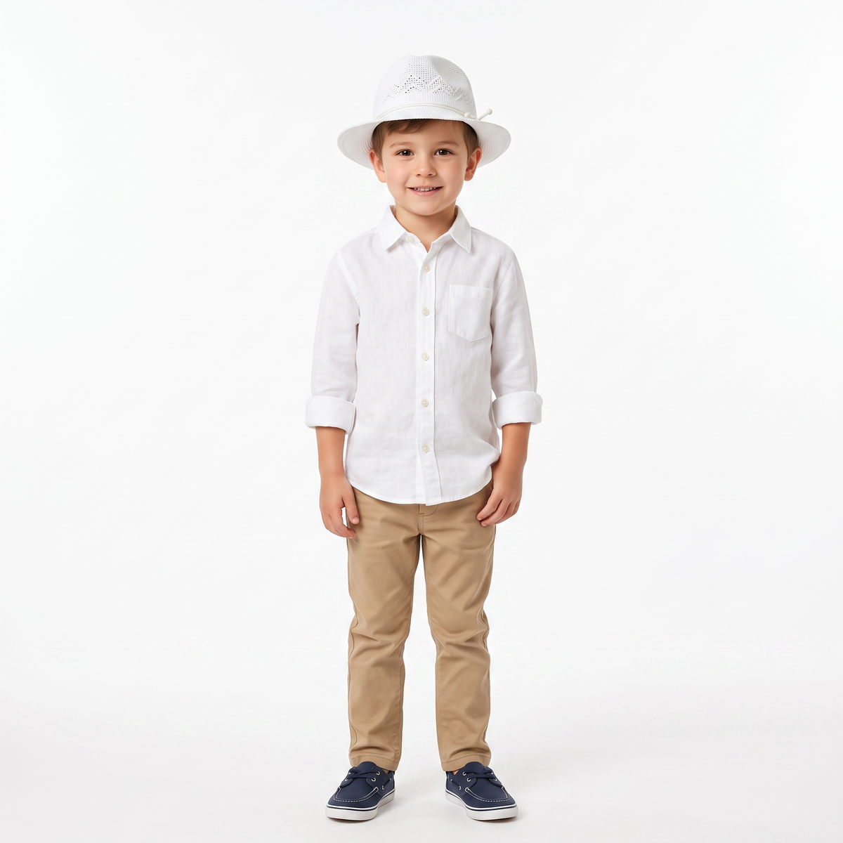 Boys White Knit Sun Hat – Wide Brim Summer Hat – Gently Used