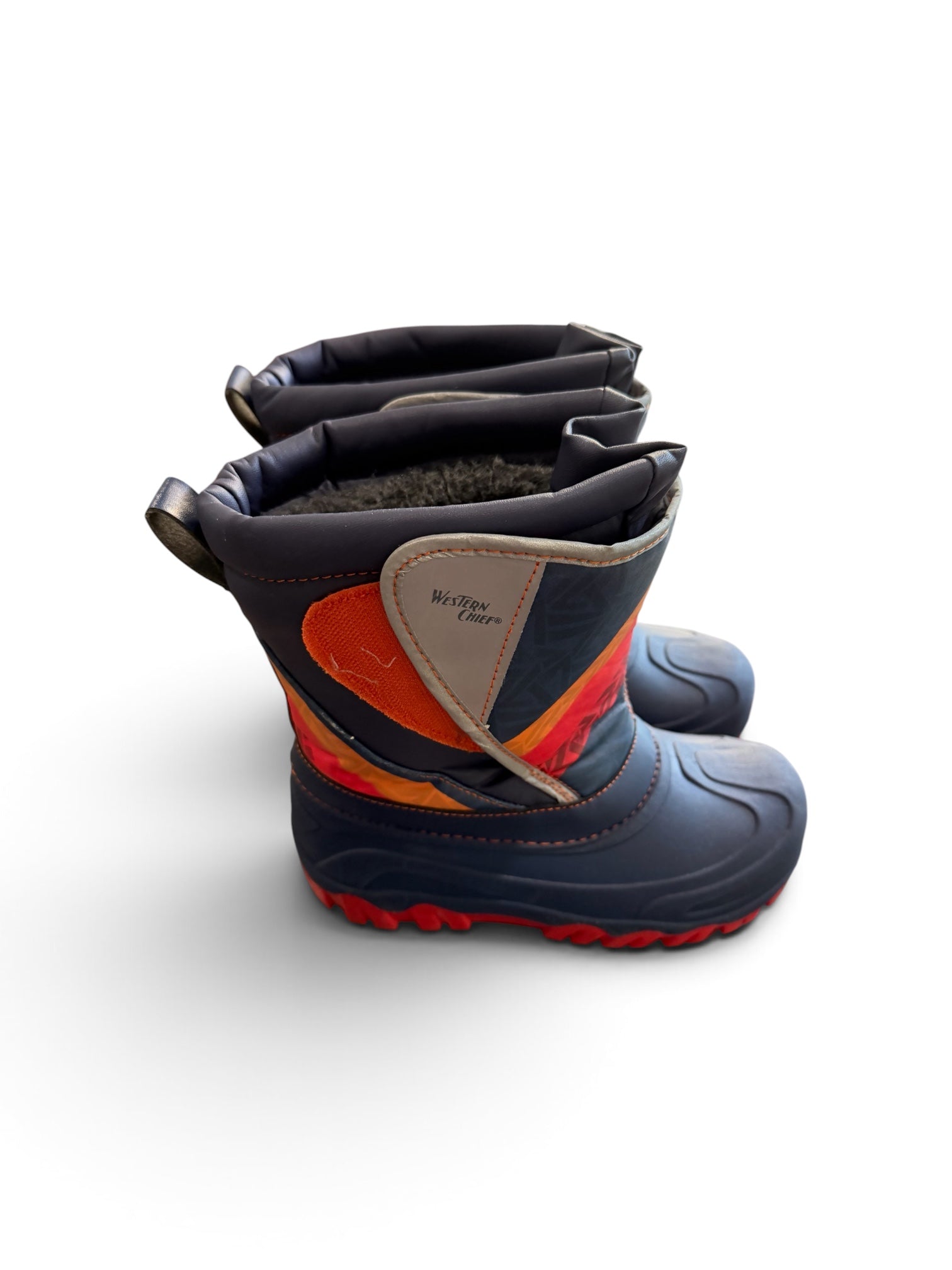 Western Chief Boys Selah Faux Fur Winter Snow Boots Navy/Orange – Size 3
